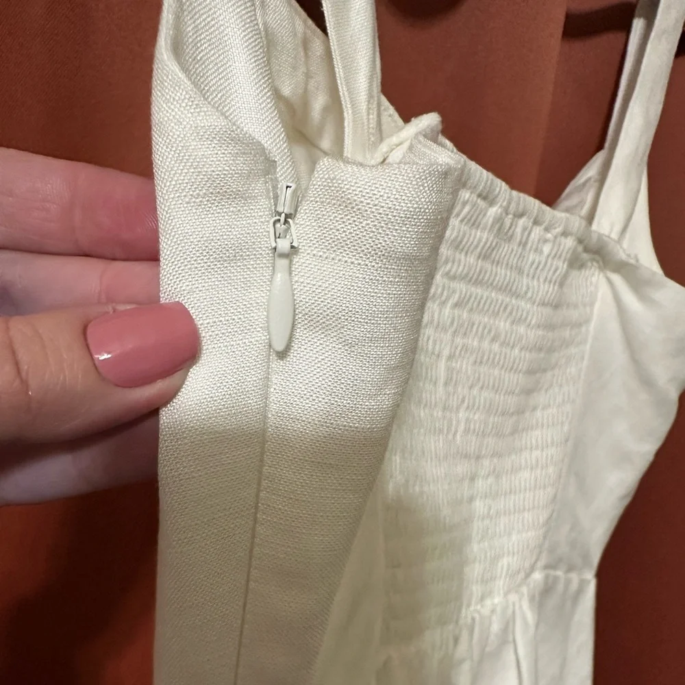 ASTR Estella Corset Midi Dress White Linen Slit Womens Size Medium - Picture 11 of 13